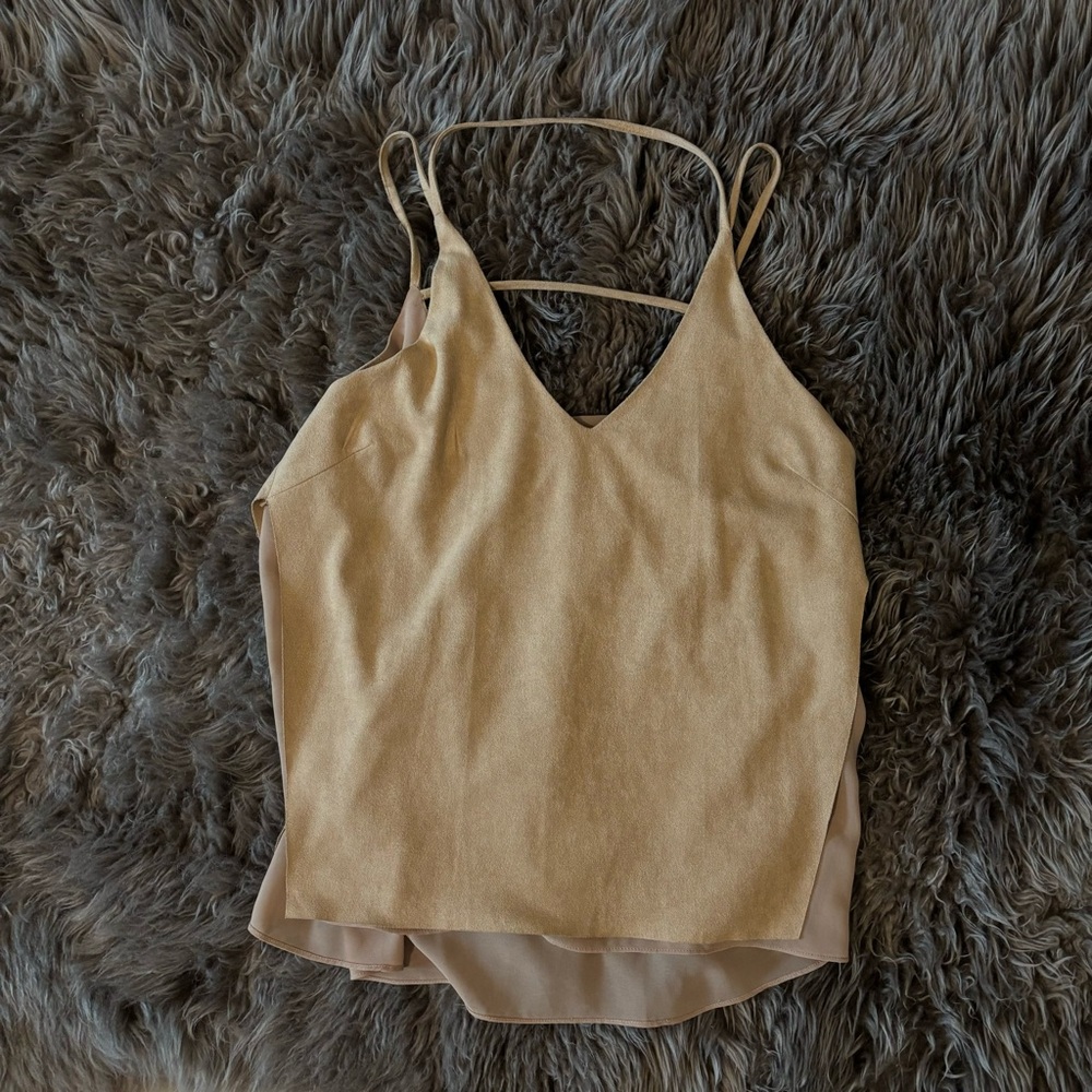 NWOT flowy suede and chiffon tank